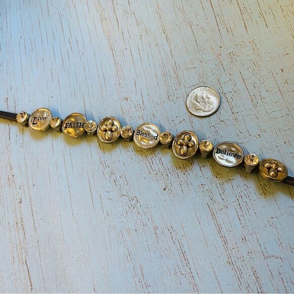 Gold Brown Leather Affirmation Charm Wrap Bracelet - Picture 1 of 3